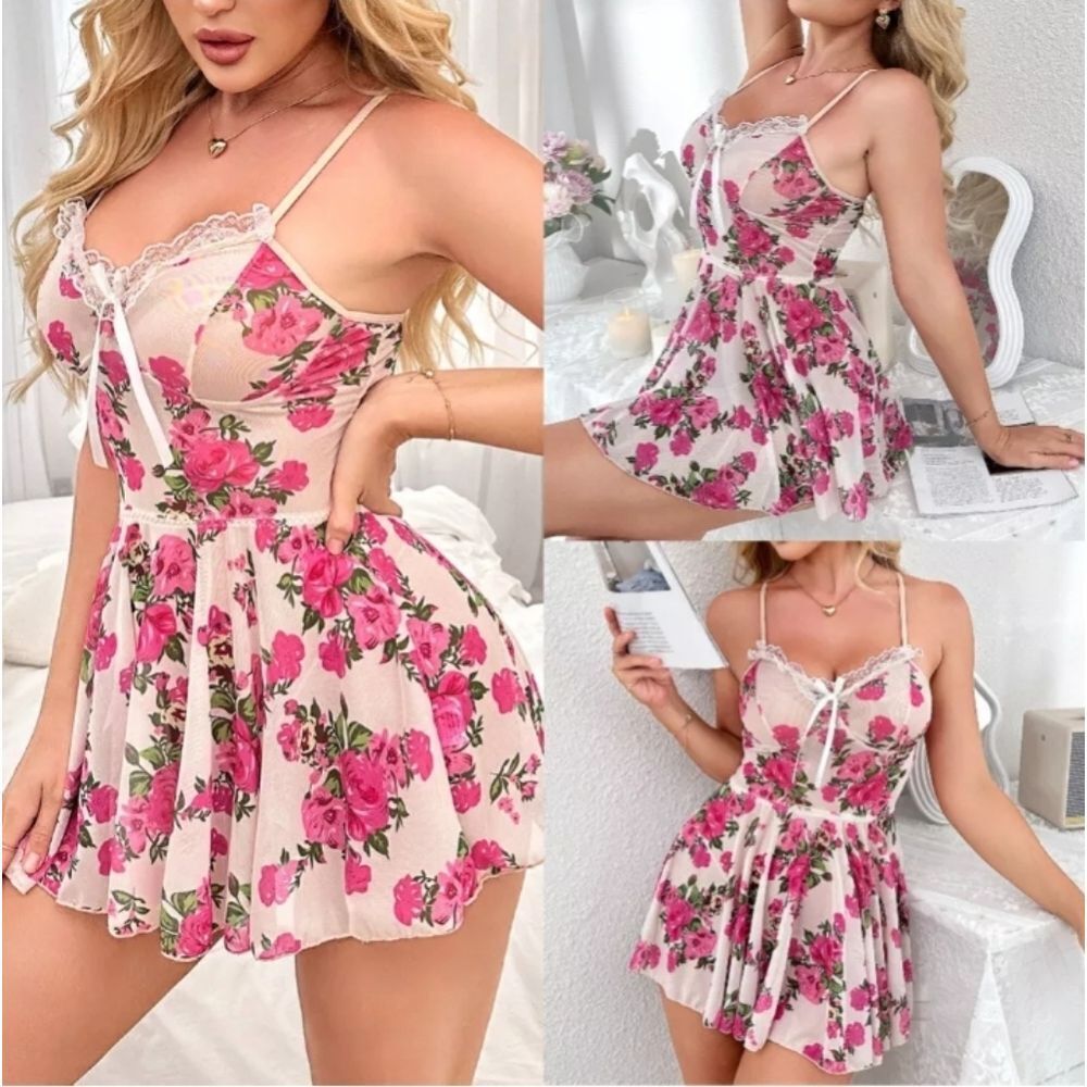 Women's Sexy Lingerie Lace Nightgown Teddy Babydoll Slip Dress Set Underwear US